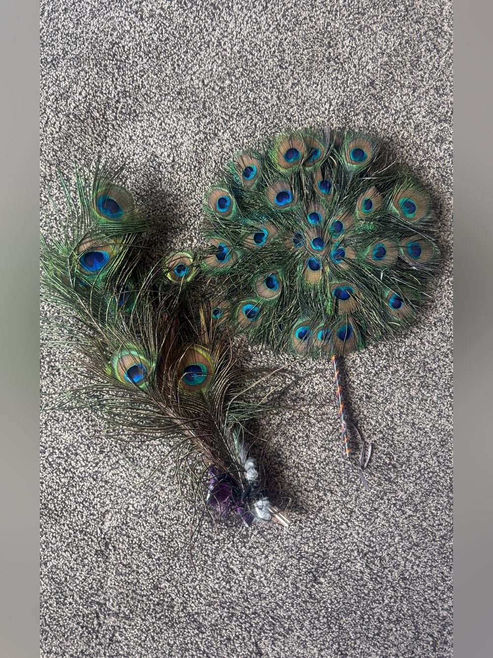 Real Peacock Feather Fan and Hair Costume Accessory - Green & Blue